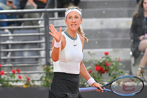 Victoria Azarenka reacts after losing a point